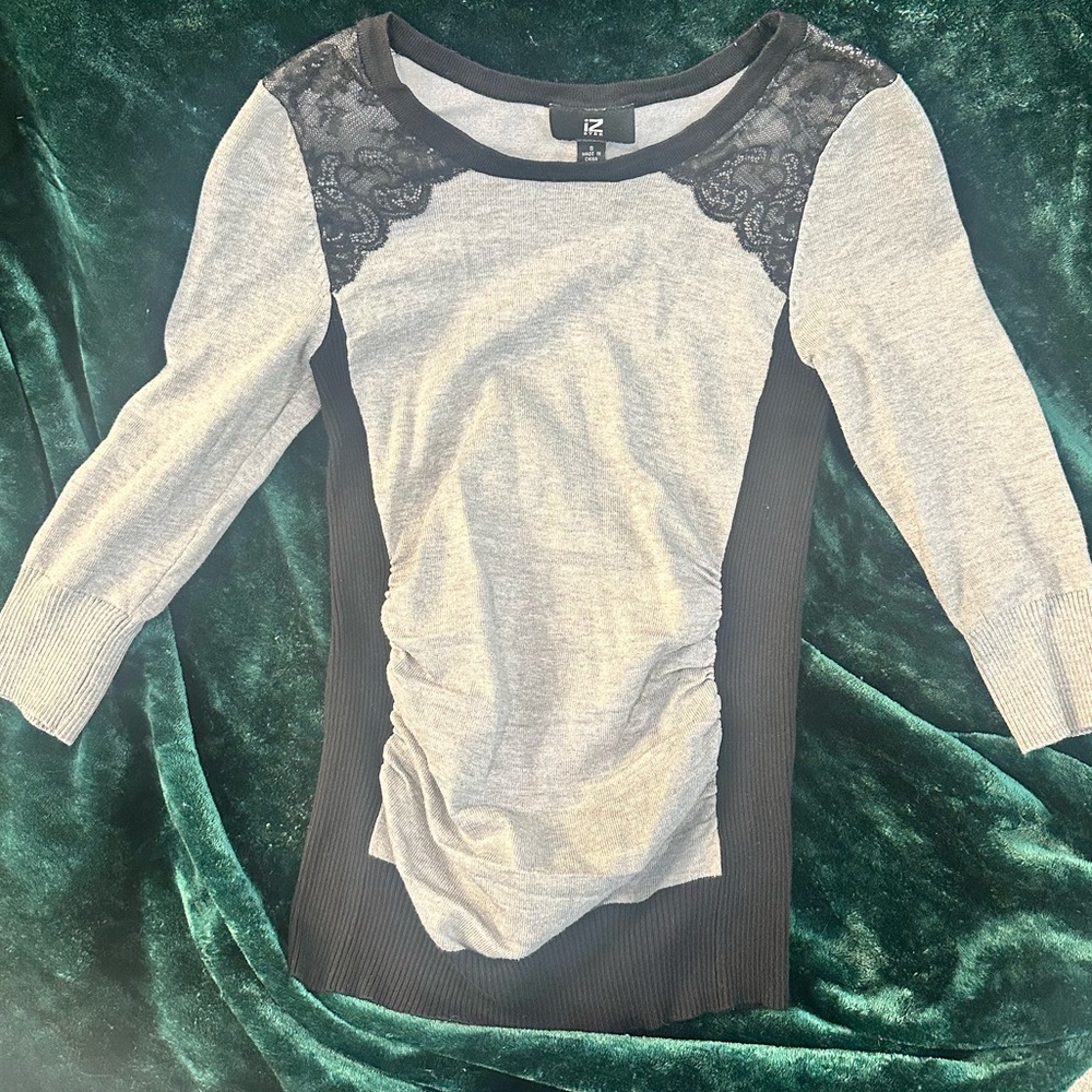 Black and grey sweater with lace detail